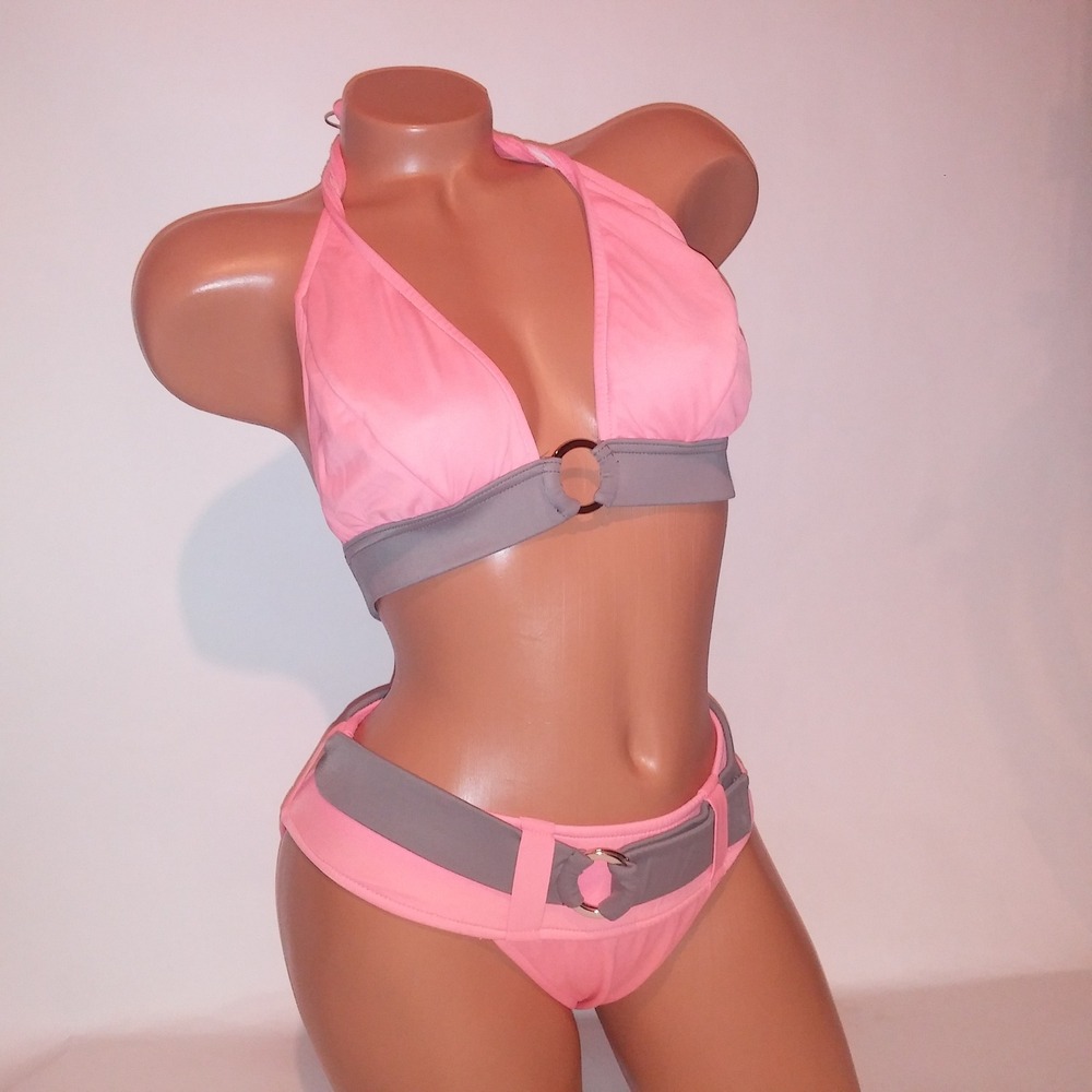 Venus Swim Bikini DD Top Size 4 Bottom Peach Taupe Solid Belted Wireless